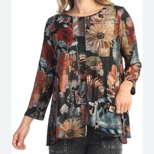 Jess & Jane Sunflower Scrapbook Brushed Knit Tunic Top Size XL